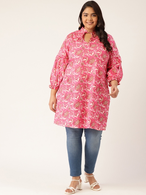 

Revolution Fuchsia Mandarin Collar Pure Cotton Printed Tunic