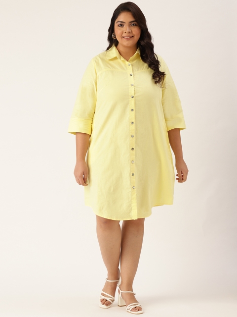 

Revolution Lime Green Solid Pure Cotton Shirt Dress