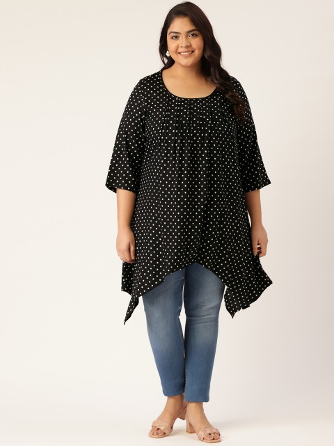 

Revolution Black & White Polka Dots Printed Regular Top