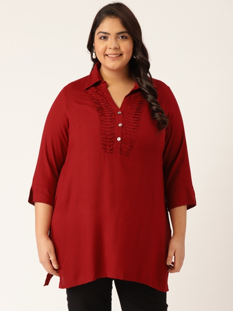 

Revolution Maroon Plus Size Shirt Collar Tunic