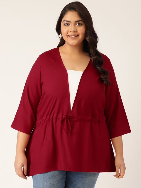 

Revolution Maroon & White Solid Regular Top With Tie-up
