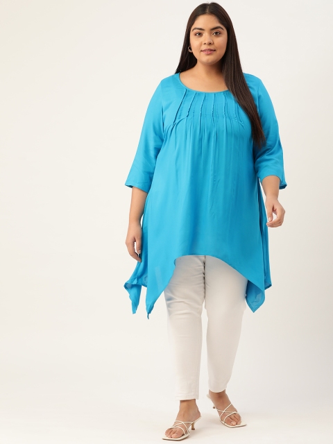 

Revolution Blue Solid Pleated Top With Asymmetric Hem