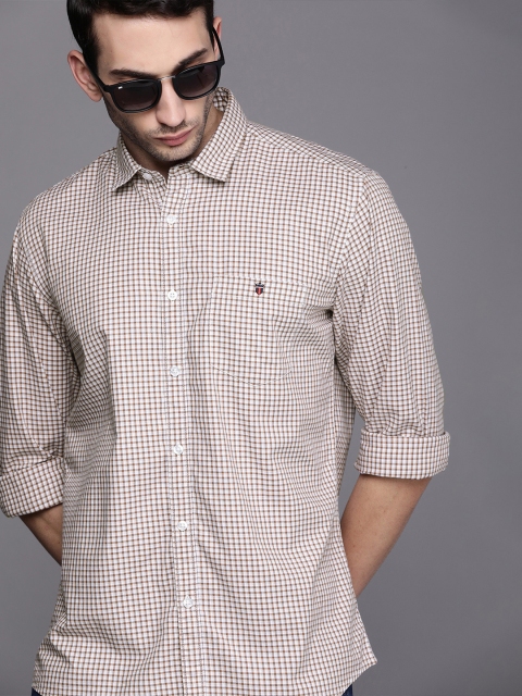 

Louis Philippe Jeans Men Brown & White Slim Fit Opaque Checked Casual Shirt