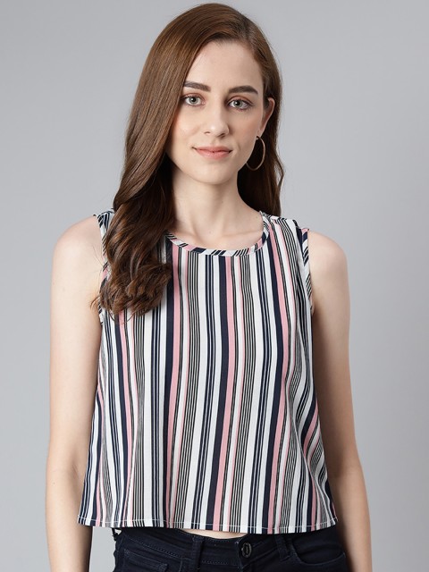

Provogue Navy & Pink Striped Regular Top, Navy blue