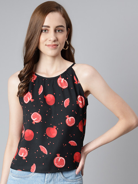 

Provogue Black & Red Printed Regular Top