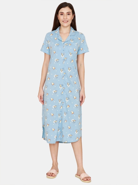 

Zivame Women Blue & White Cartoon Character Printed Sleep Shirts