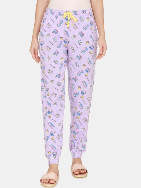 

Zivame Women Purple Printed Cotton Lounge Pants