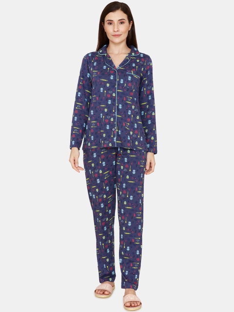 

Zivame Women Blue & Red Printed Night suit