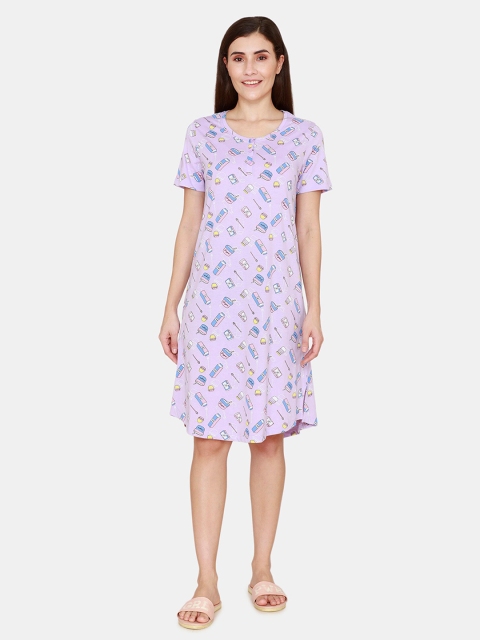 

Zivame Purple Printed Nightdress ZI61CMFASHEPURP
