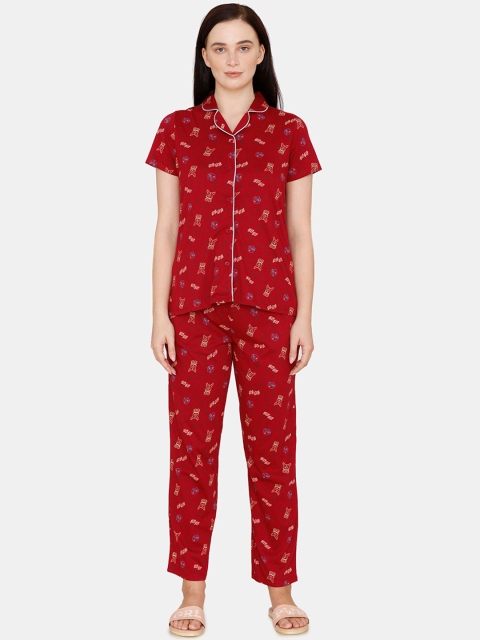 

Zivame Women Red & White Printed Night suit