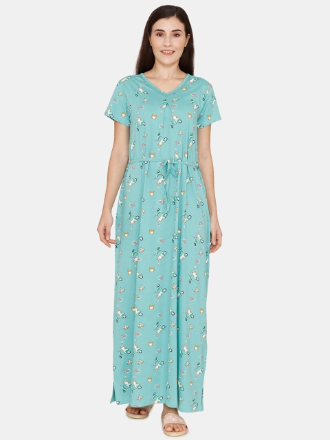 

Zivame Woman Green Printed Maxi Nightdress