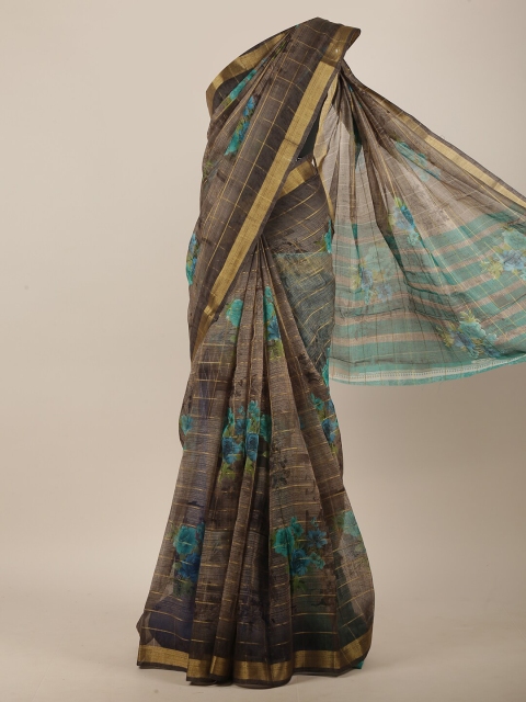 

Pothys Brown & Green Floral Saree