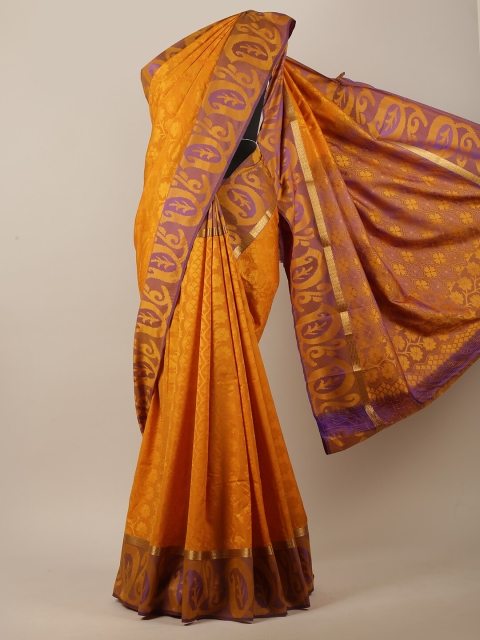 

Pothys Mustard Yellow Floral Art Silk Saree