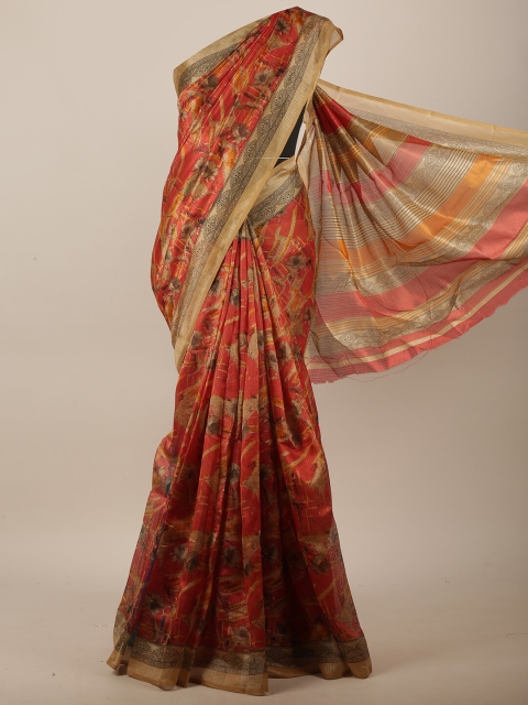 

Pothys Rust Orange & Yellow Floral Saree