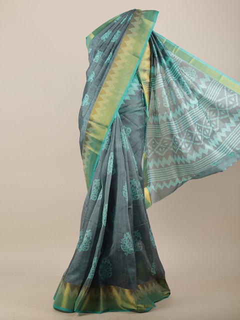 

Pothys Grey & Blue Floral Saree