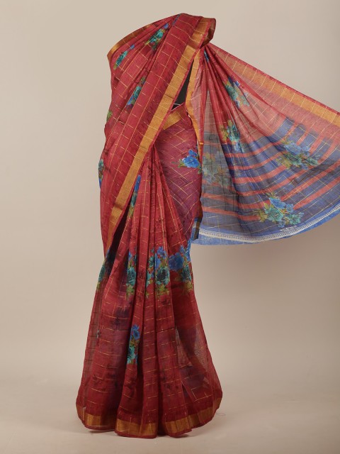 

Pothys Maroon & Blue Floral Saree