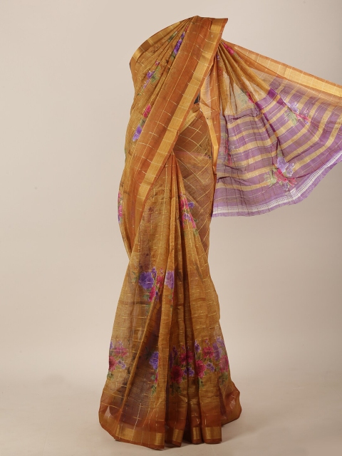 

Pothys Mustard & Blue Floral Zari Saree
