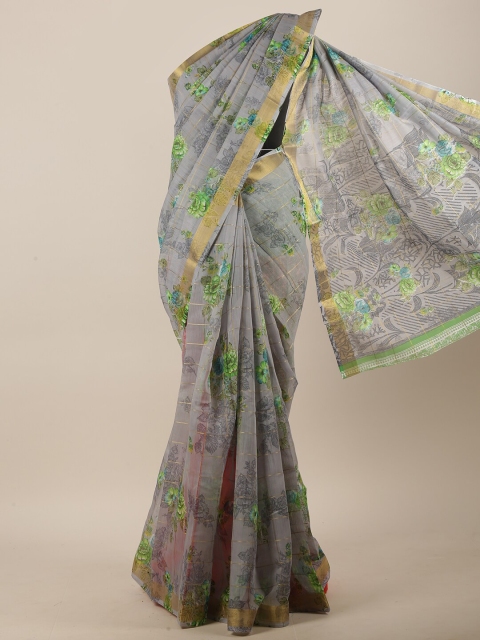 

Pothys Grey & Green Floral Saree