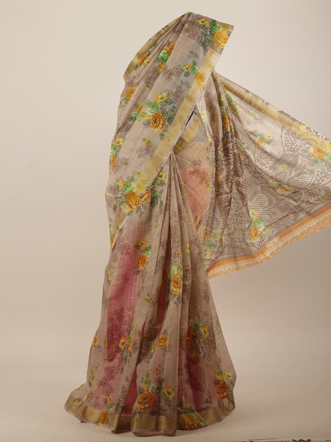 

Pothys Grey & Yellow Floral Saree