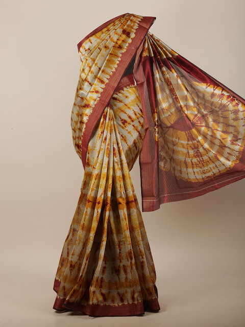 

Pothys Beige & Brown Tie and Dye Saree