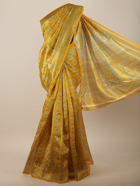 

Pothys Mustard & Off White Floral Saree