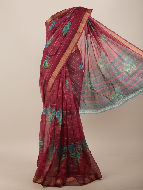

Pothys Maroon & Blue Floral Saree