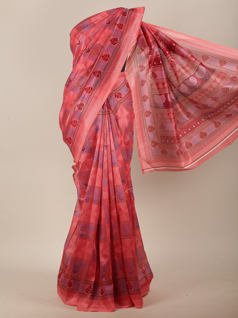 

Pothys Pink & Blue Floral Saree