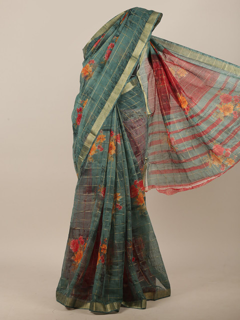 

Pothys Green & Red Floral Saree