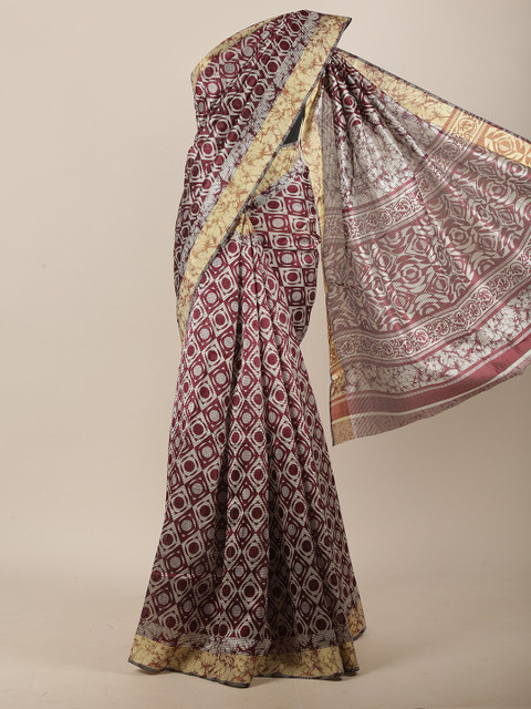 

Pothys Maroon & Yellow Cotton Blend Saree