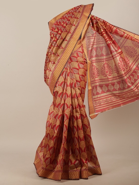 

Pothys Red & Mustard Ethnic Motifs Saree