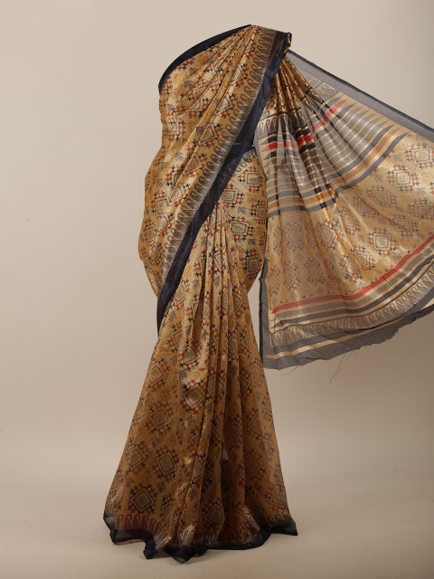 

Pothys Tan & Navy Blue Ethnic Motifs Saree