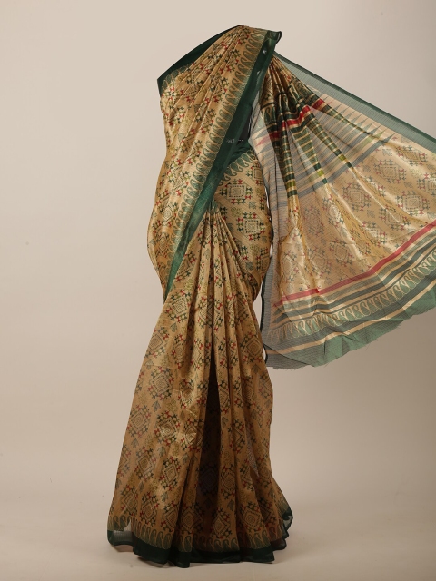 

Pothys Tan & Green Cotton Blend Saree
