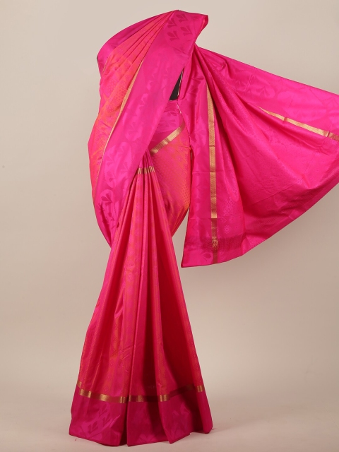 

Pothys Pink & Gold-Toned Floral Printed Art Silk Saree