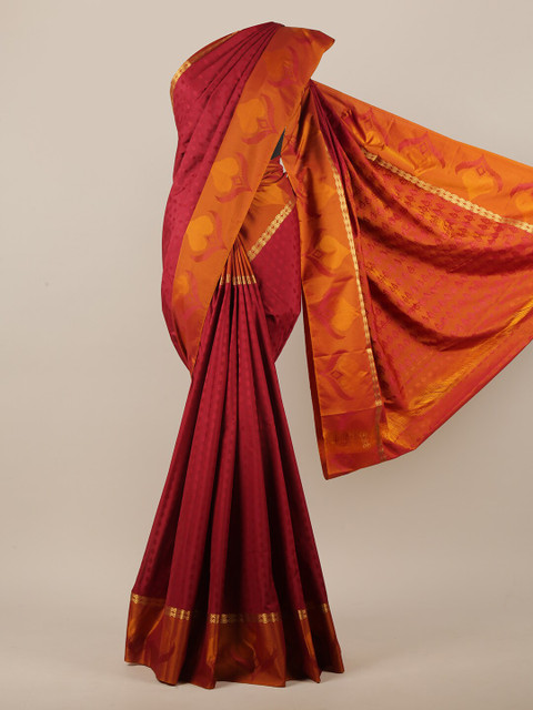 

Pothys Maroon & Mustard Floral Woven Design Art Silk Saree