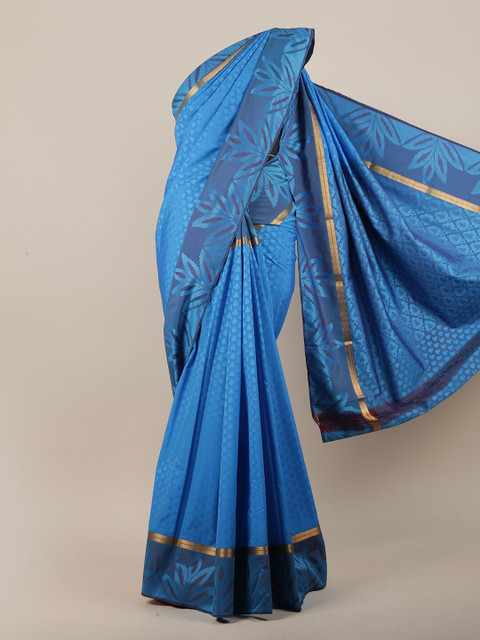 

Pothys Blue & Gold-Toned Floral Zari Art Silk Saree