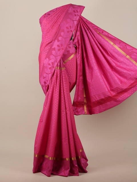 

Pothys Pink & Gold-Toned Floral Printed Art Silk Saree