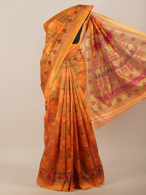 

Pothys Orange & Green Floral Printed Saree