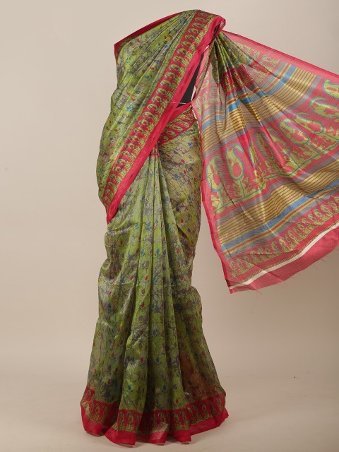 

Pothys Green & Pink Floral Printed Saree