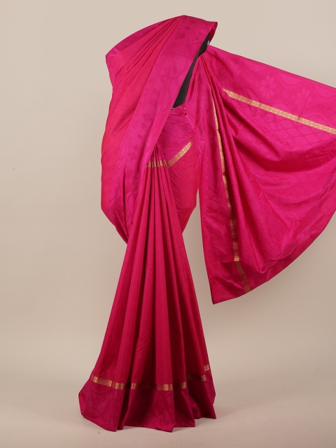 

Pothys Magenta & Gold-Toned Floral Printed Zari Art Silk Saree