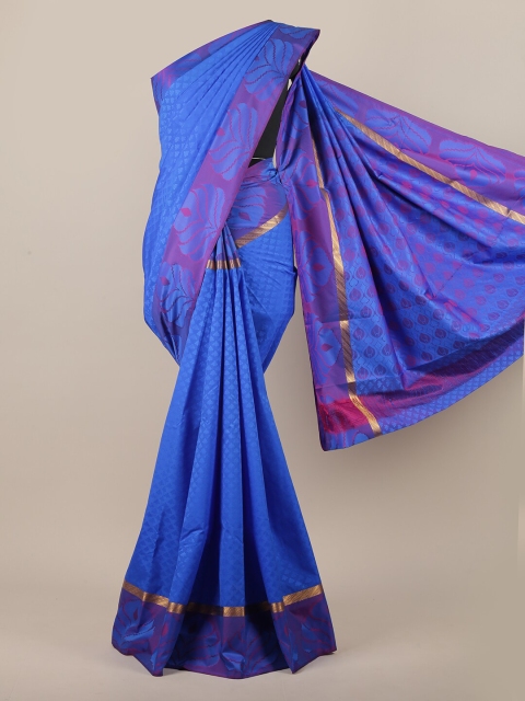 

Pothys Blue & Gold-Toned Floral Printed Art Silk Saree