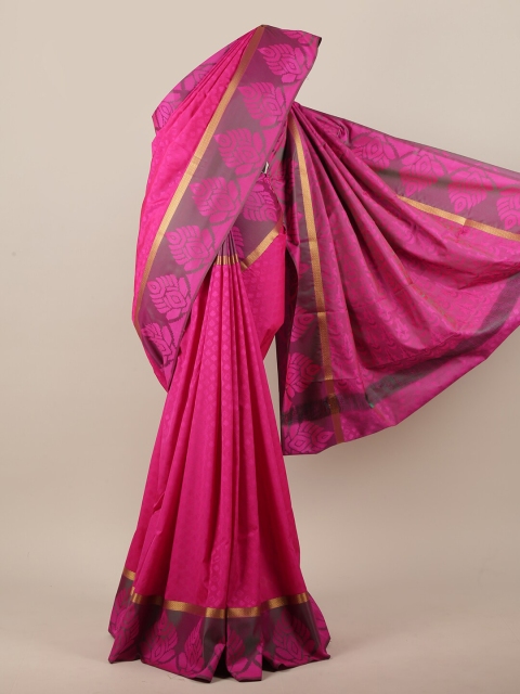

Pothys Pink & Gold-Toned Floral Printed Art Silk Saree