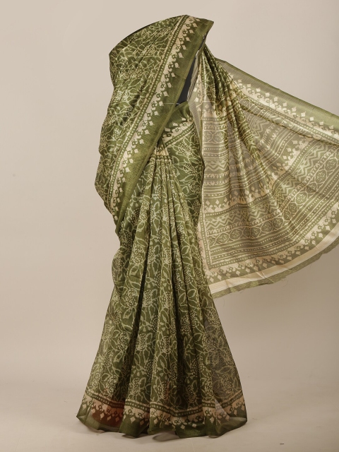 

Pothys Green & Beige Floral Printed Saree