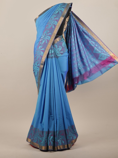 

Pothys Blue & Gold-Toned Floral Printed Zari Art Silk Saree