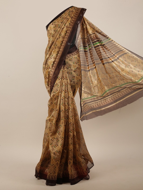 

Pothys Tan Brown & Brown Ethnic Motifs Printed Saree