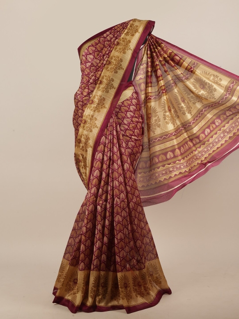 

Pothys Purple & Gold-Toned Floral Printed Saree