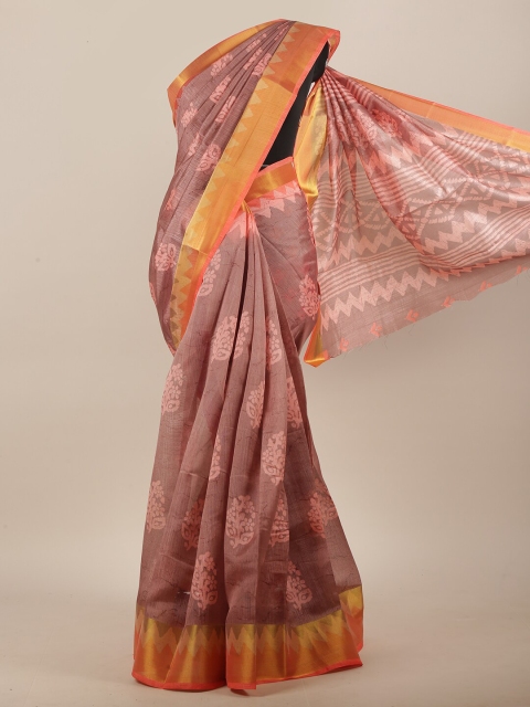 

Pothys Pink & Orange Floral Zari Saree
