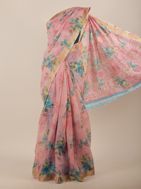 

Pothys Pink & Blue Floral Saree