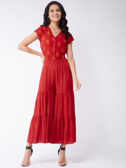 

Pannkh Red & Yellow Modal Printed Basic Jumpsuit With Sharara Styling