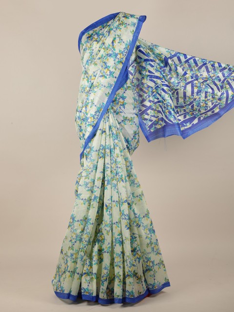 

Pothys Cream-Coloured & Blue Floral Saree