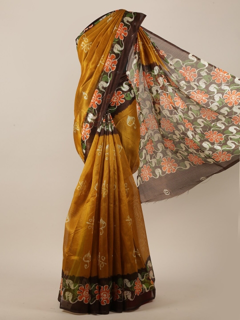 

Pothys Mustard & Brown Cotton Blend Saree